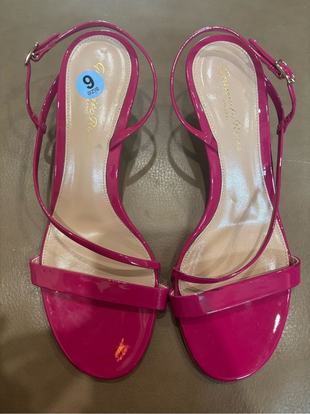 Gianvito Rossi Fuchsia Patent Slingback bold kitten heels